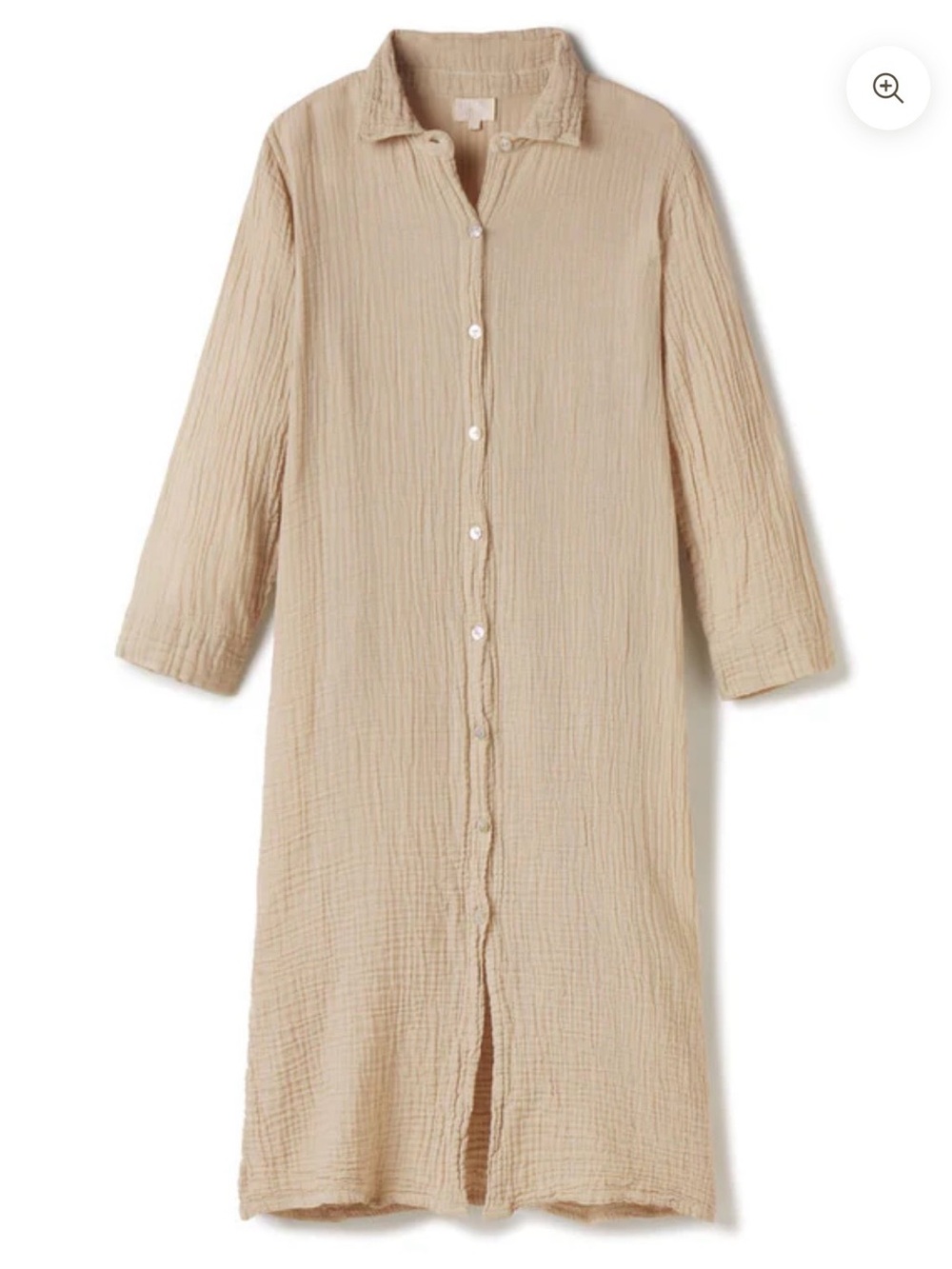 HONEST COTTON SHELL SHIRT DRESS Lightweight Beige Button-Front S-SM   A-2
